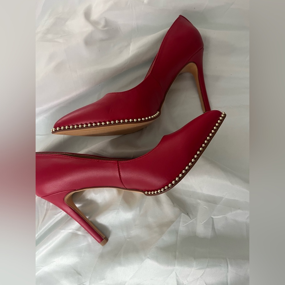 Red High Heels with Pearl Detailing
